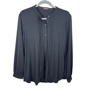 J. McLaughlin Catalina Cloth Black Button Down Pintuck Blouse Size Large EUC